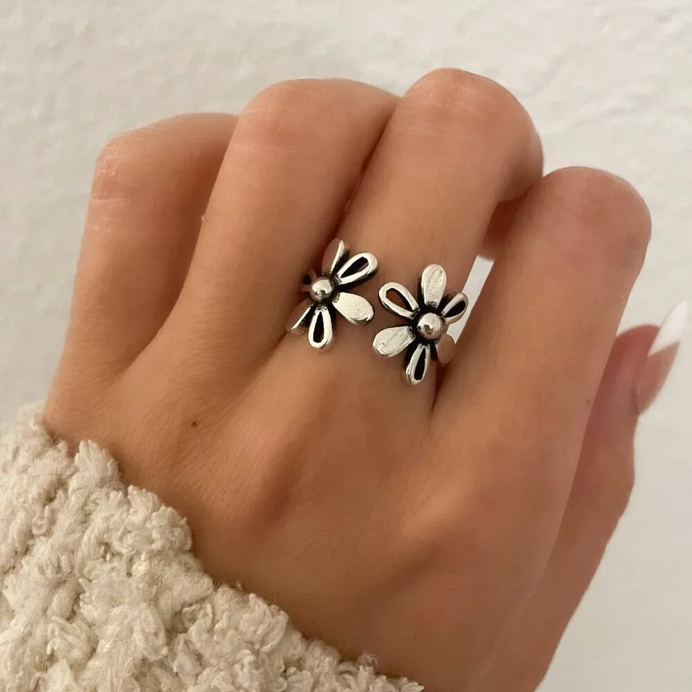925 Sterling Silver Vintage Flower Ring Dainty Minimalist Flower Ring